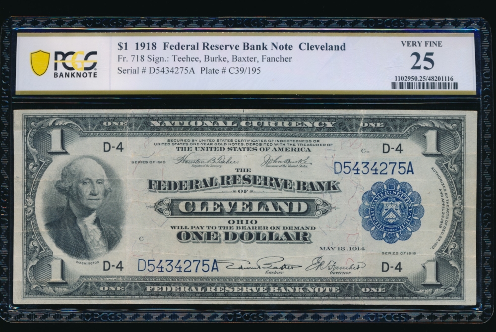 Fr. 718 1918 $1  FRBN Cleveland PCGS 25 D5434275A
