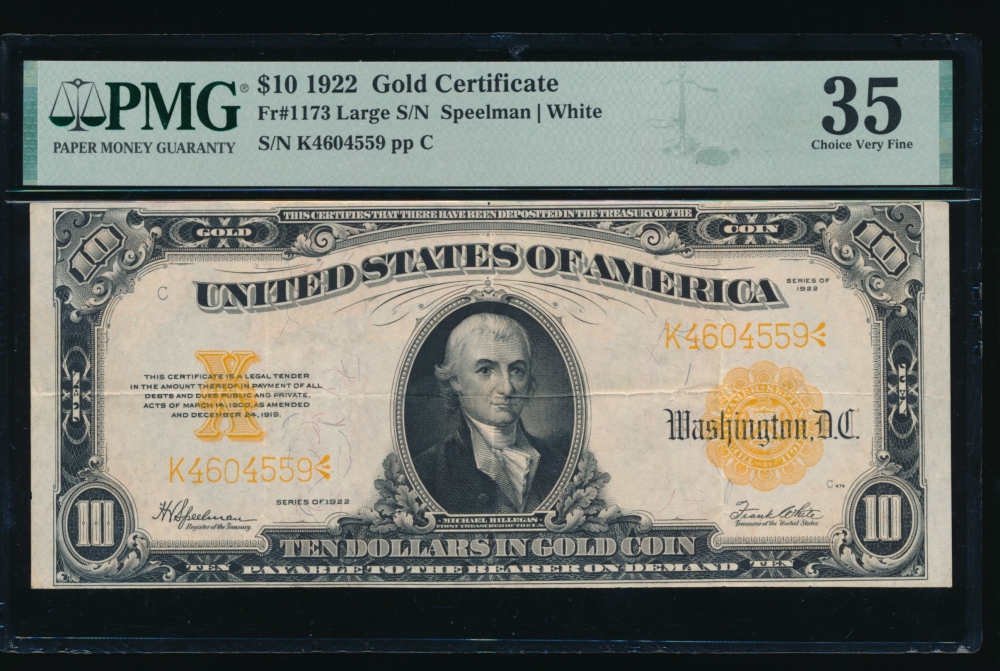 Fr. 1173 1922 $10  Gold Certificate  PMG 35 K4604559