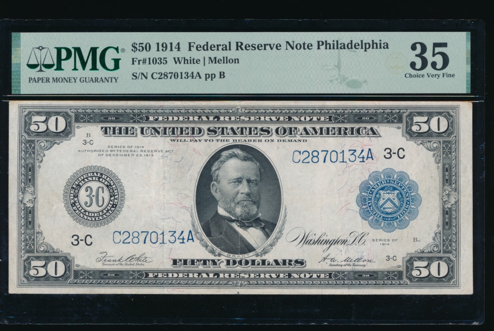 Fr. 1035 1914 $50  Federal Reserve Note Philadelphia PMG 35 C2870134A