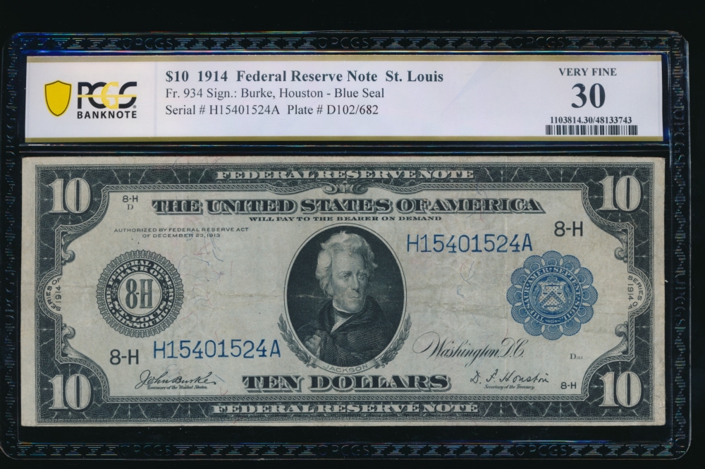 Fr. 934 1914 $10  Federal Reserve Note Saint Louis PCGS 30 H15401524A