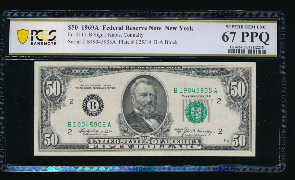 Fr. 2115-B 1969A $50  Federal Reserve Note New York PCGS 67PPQ B19045905A