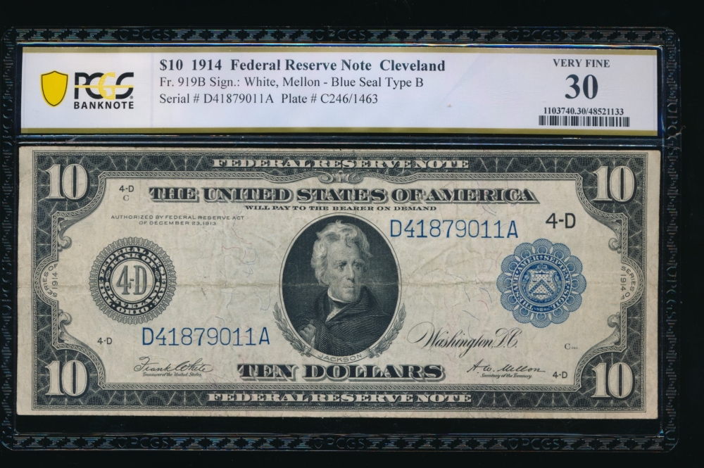 Fr. 919b 1914 $10  Federal Reserve Note Cleveland PCGS 30 D41879011a