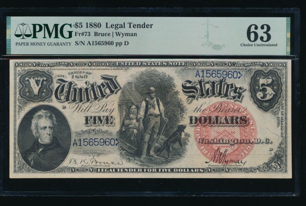 Fr. 73 1880 $5  Legal Tender  PMG 63 comment A1565960