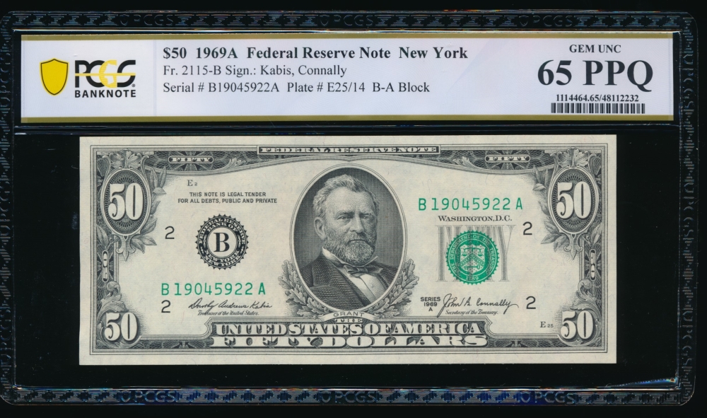 Fr. 2115-B 1969A $50  Federal Reserve Note New York PCGS 65PPQ B19045922A