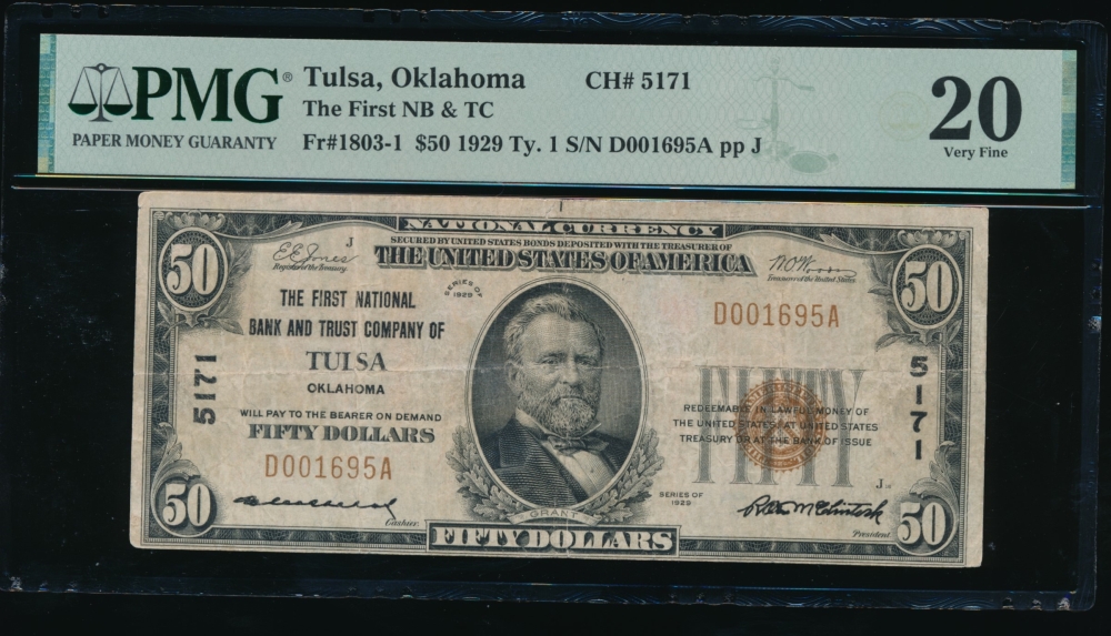 Fr. 1803-1 1929 $50  National: Type I Ch #5171 The First National Bank and Trust Company of Tulsa, Oklahoma PMG 20 D001695A