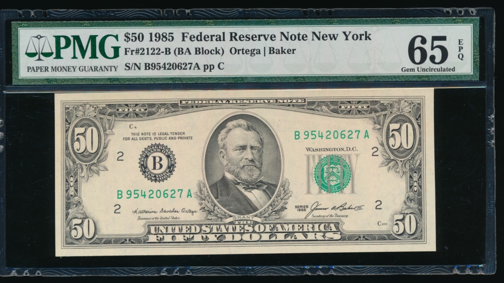 Fr. 2122-B 1985 $50  Federal Reserve Note New York PMG 65EPQ B95420627A