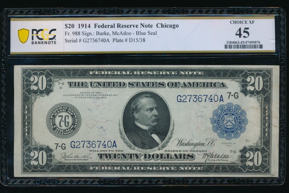 Fr. 988 1914 $20  Federal Reserve Note Chicago PCGS 45 G2736740A