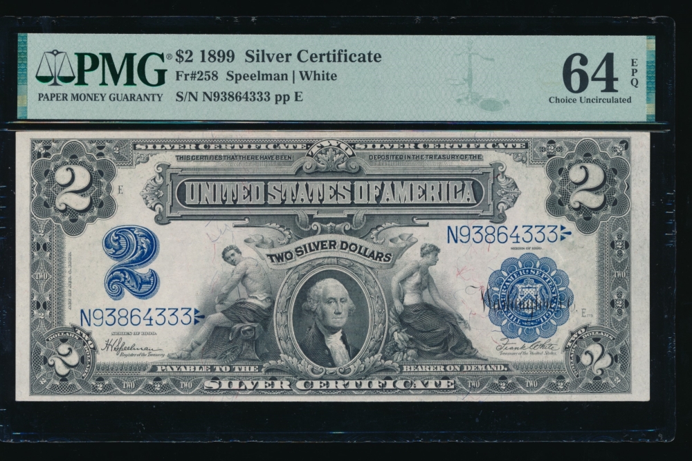 Fr. 258 1899 $2  Silver Certificate  PMG 64EPQ N93864333