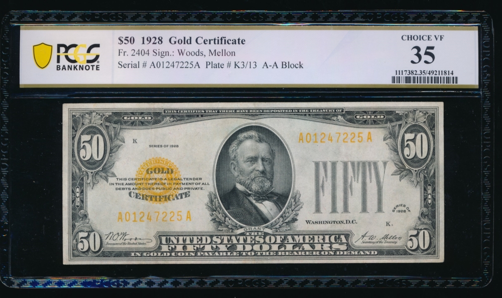 Fr. 2404 1928 $50  Gold Certificate  PCGS 35 A01247225A