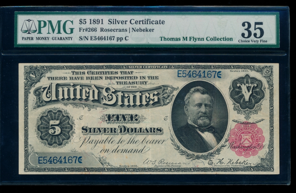 Fr. 266 1891 $5  Silver Certificate  PMG 35 E5464167