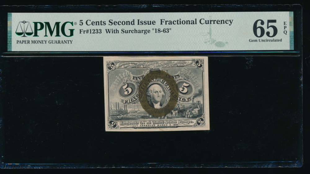Fr. 1233  $0.05  Fractional Second Issue; Surcharge 