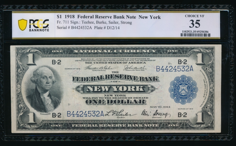Fr. 711 1918 $1  FRBN New York PCGS 35 B4424532A
