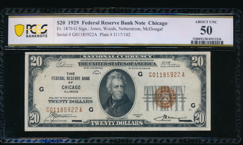 Fr. 1870-G 1929 $20  FRBN Chicago PCGS 50 G01185922A