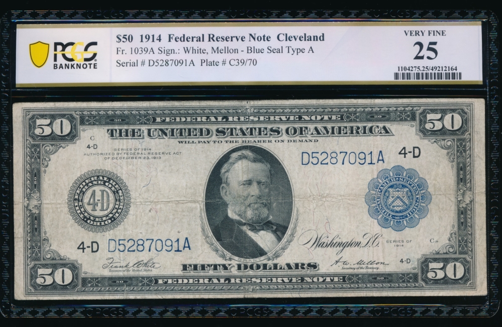 Fr. 1039a 1914 $50  Federal Reserve Note Cleveland PCGS 25 D5287091A