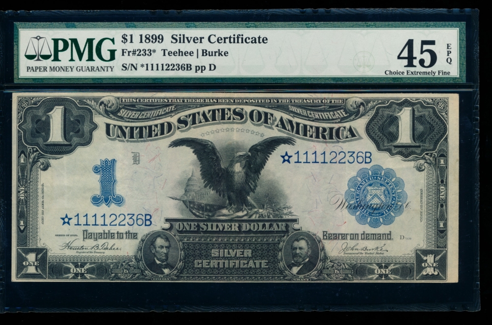 Fr. 233 1899 $1  Silver Certificate star PMG 45EPQ *11112236B