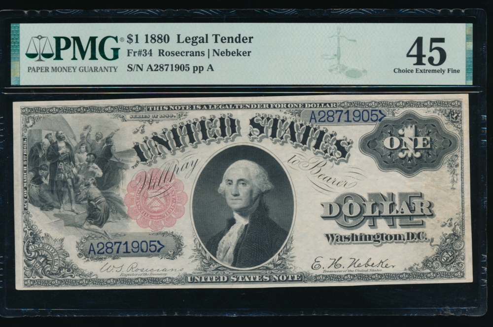 Fr. 34 1880 $1  Legal Tender  PMG 45 A2871905