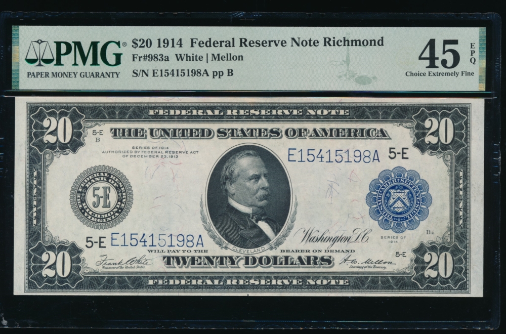 Fr. 983a 1914 $20  Federal Reserve Note Richmond PMG 45EPQ E15415198A