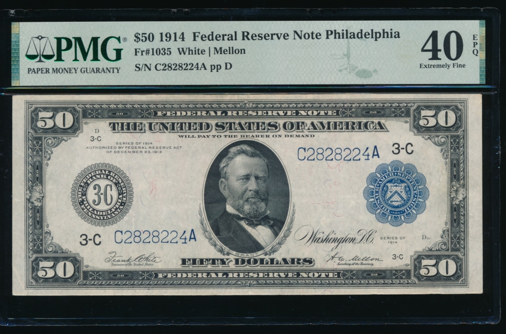 Fr. 1035 1914 $50  Federal Reserve Note Philadelphia PMG 40EPQ C2828224A