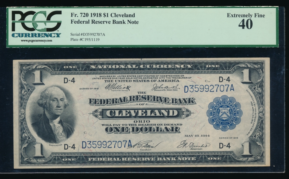 Fr. 720 1918 $1  FRBN Cleveland PCGS-C 40 D35992707A