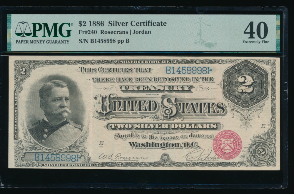 Fr. 240 1886 $2  Silver Certificate  PMG 40 B1458998