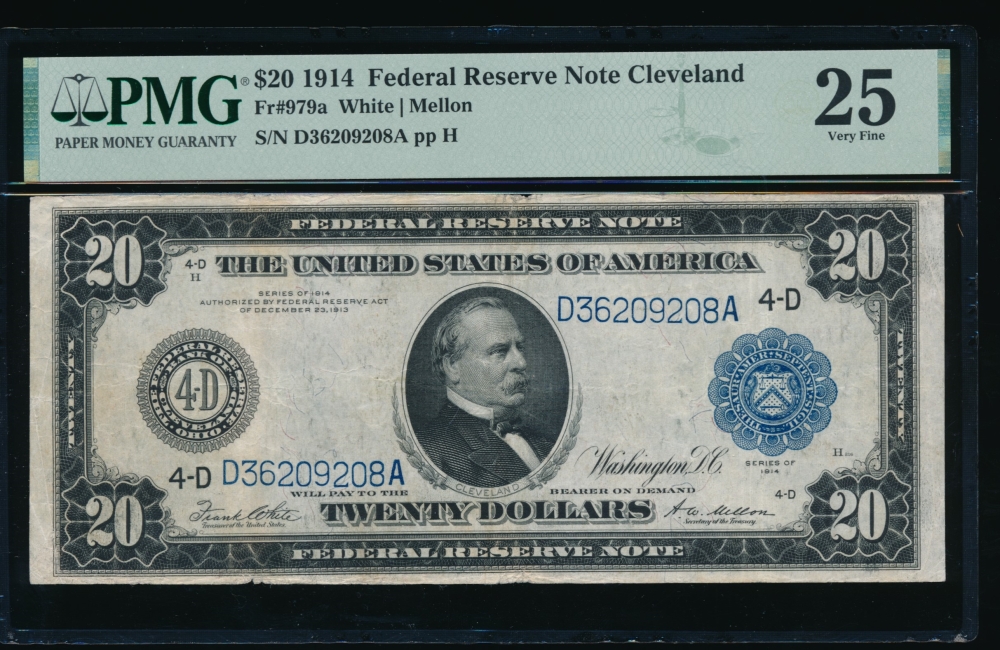 Fr. 979a 1914 $20  Federal Reserve Note Cleveland PMG 25 D36209208A