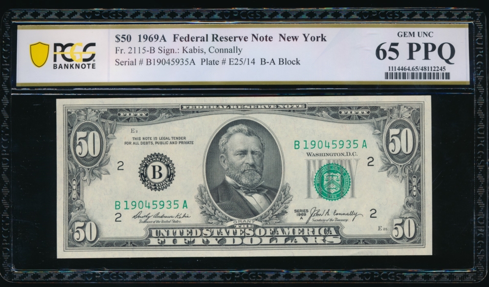 Fr. 2115-B 1969A $50  Federal Reserve Note New York PCGS 65PPQ B19045935A