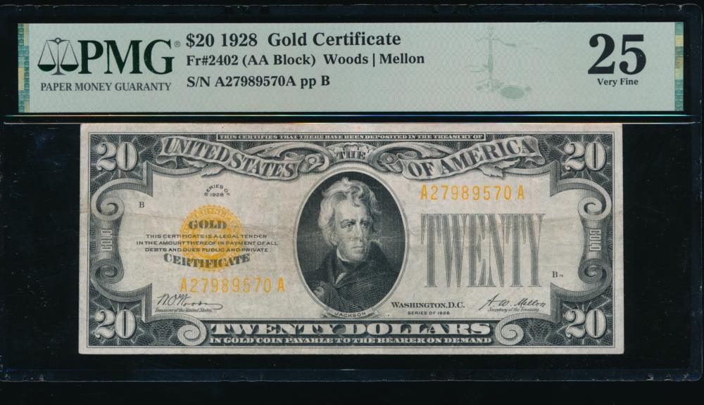 Fr. 2402 1928 $20  Gold Certificate  PMG 25 A27989570A