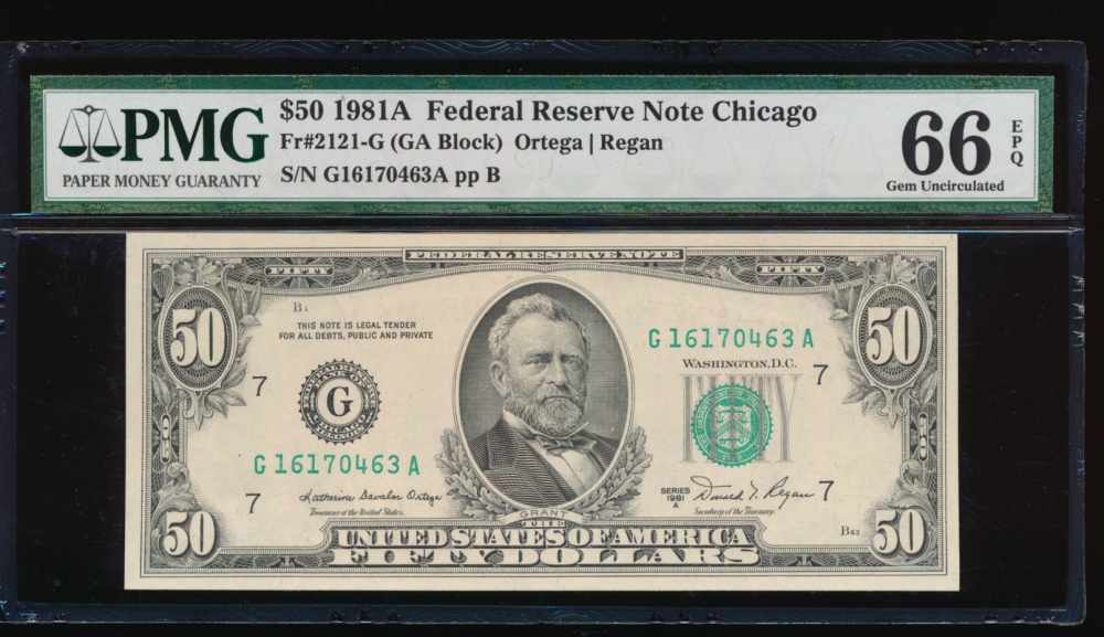 Fr. 2121-G 1981A $50  Federal Reserve Note Chicago PMG 66EPQ G16170463A