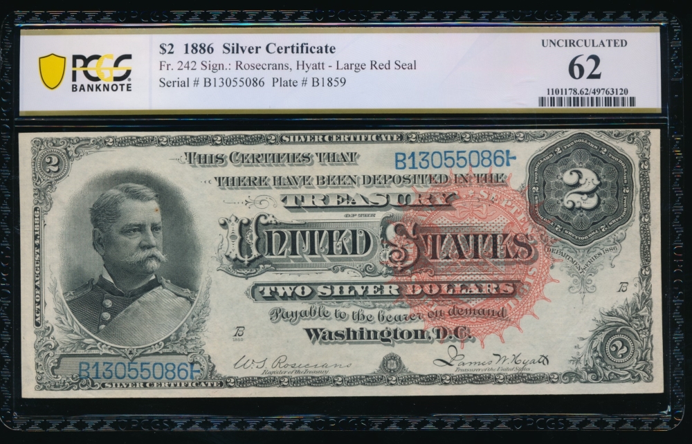 Fr. 242 1886 $2  Silver Certificate  PCGS 62 comment B13055086