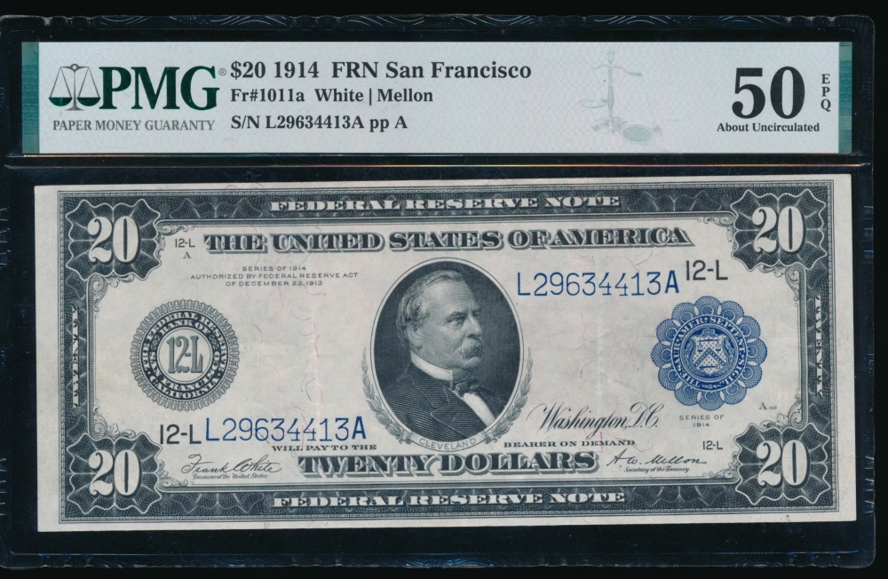 Fr. 1011a 1914 $20  Federal Reserve Note San Francisco PMG 50EPQ L29634413A