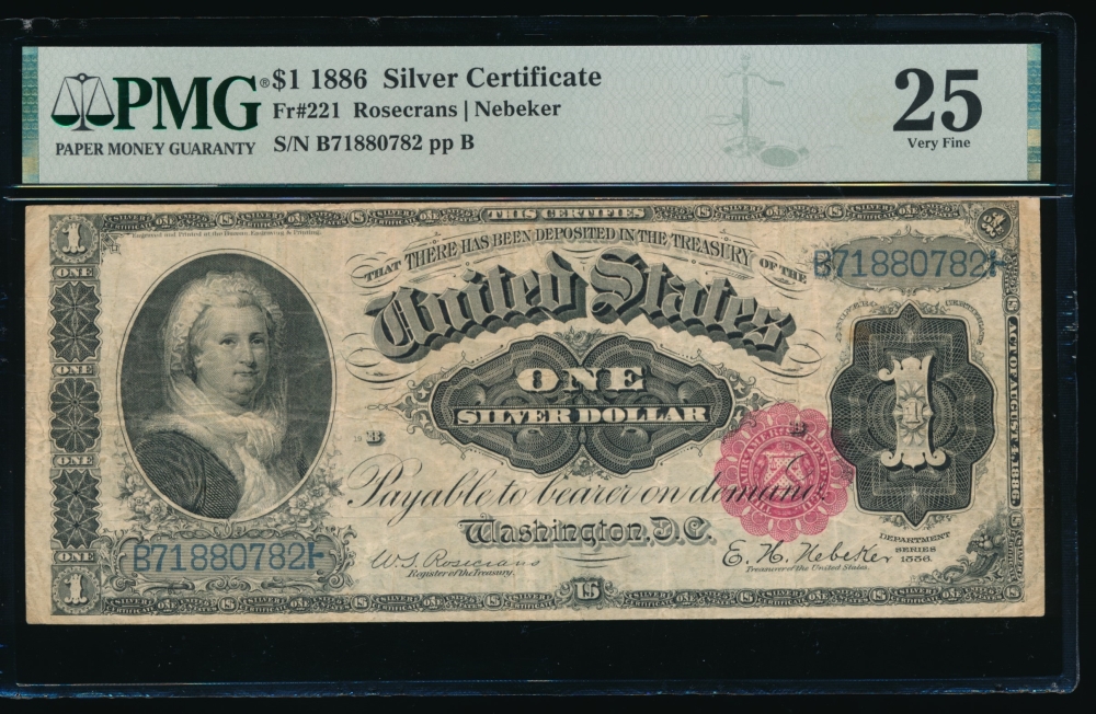 Fr. 221 1886 $1  Silver Certificate  PMG 25 B71880782