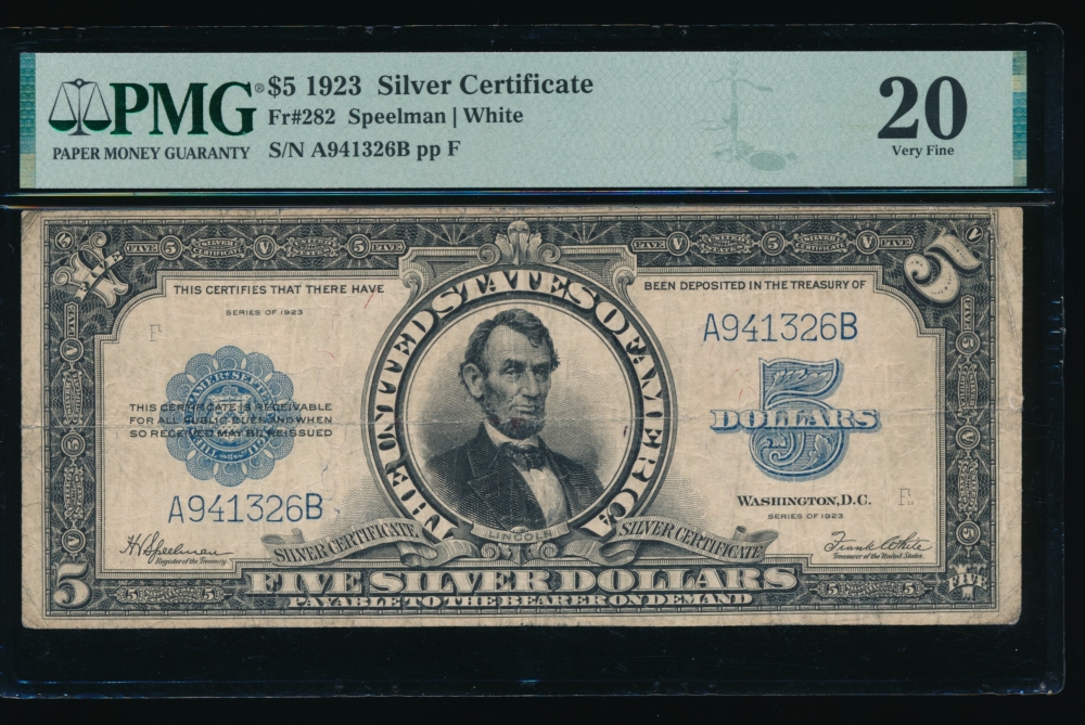 Fr. 282 1923 $5  Silver Certificate  PMG 20 A941326B