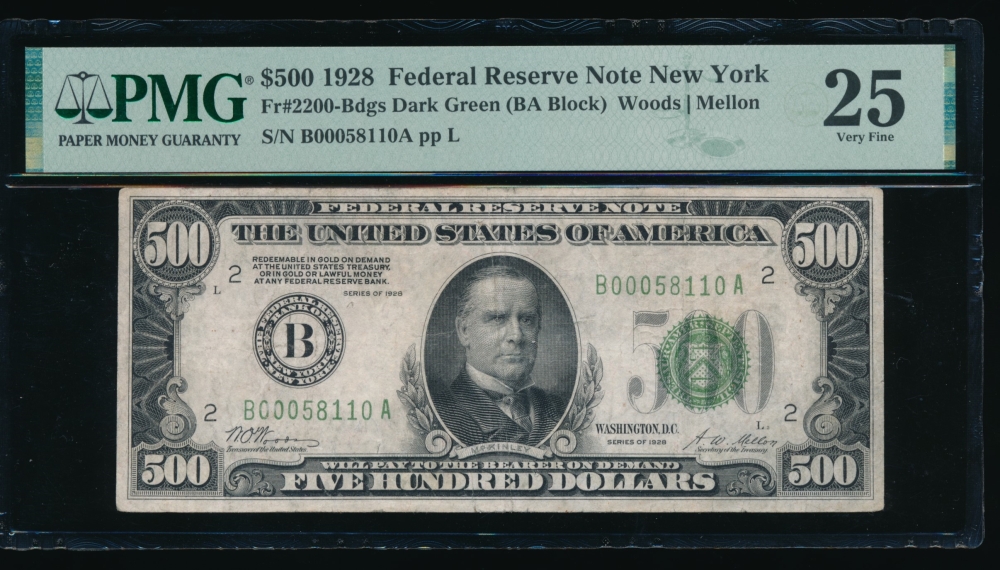 Fr. 2200-B 1928 $500  Federal Reserve Note New York PMG 25 B00058110A