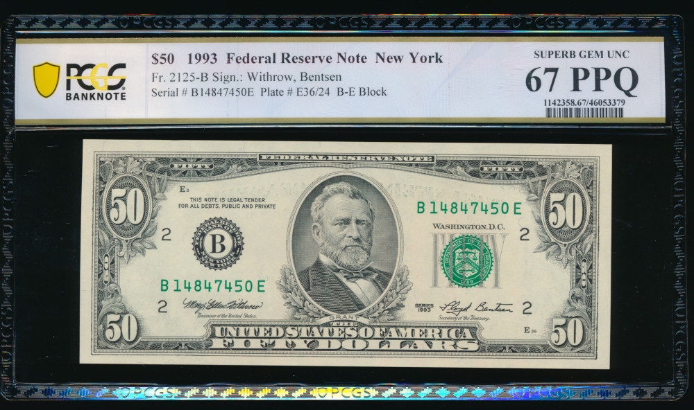 Fr. 2125-B 1993 $50  Federal Reserve Note New York PCGS 67PPQ B14847450E