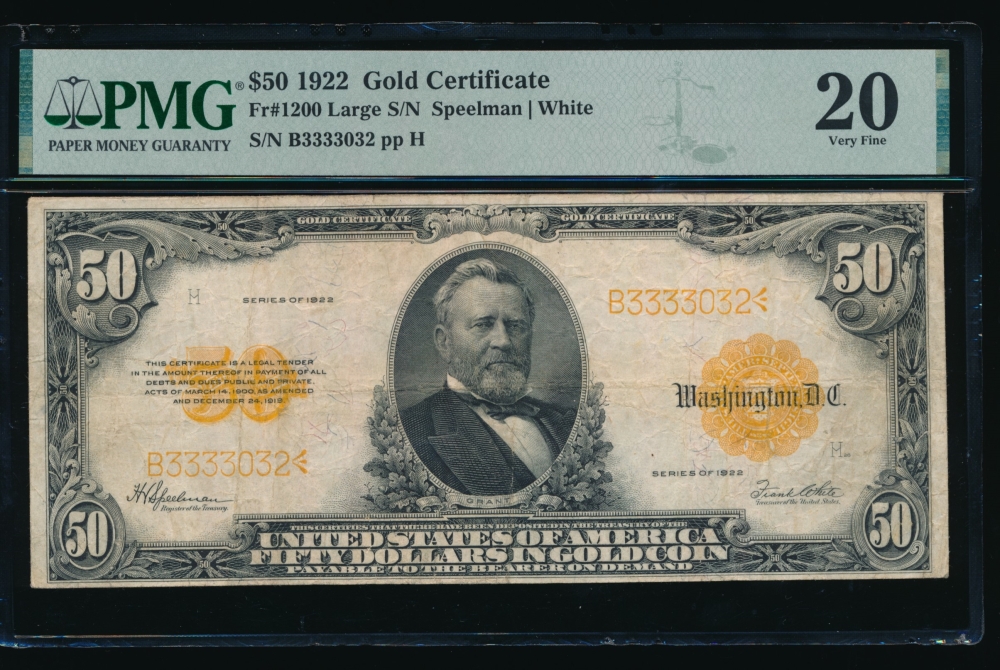 Fr. 1200 1922 $50  Gold Certificate  PMG 20 B3333032