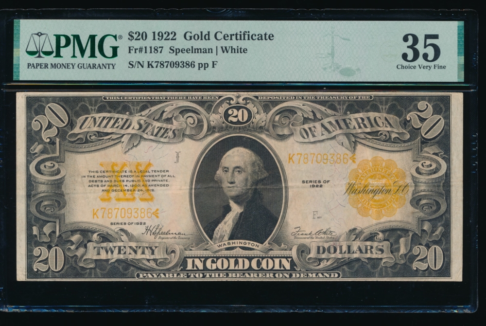 Fr. 1187 1922 $20  Gold Certificate  PMG 35 K78709386