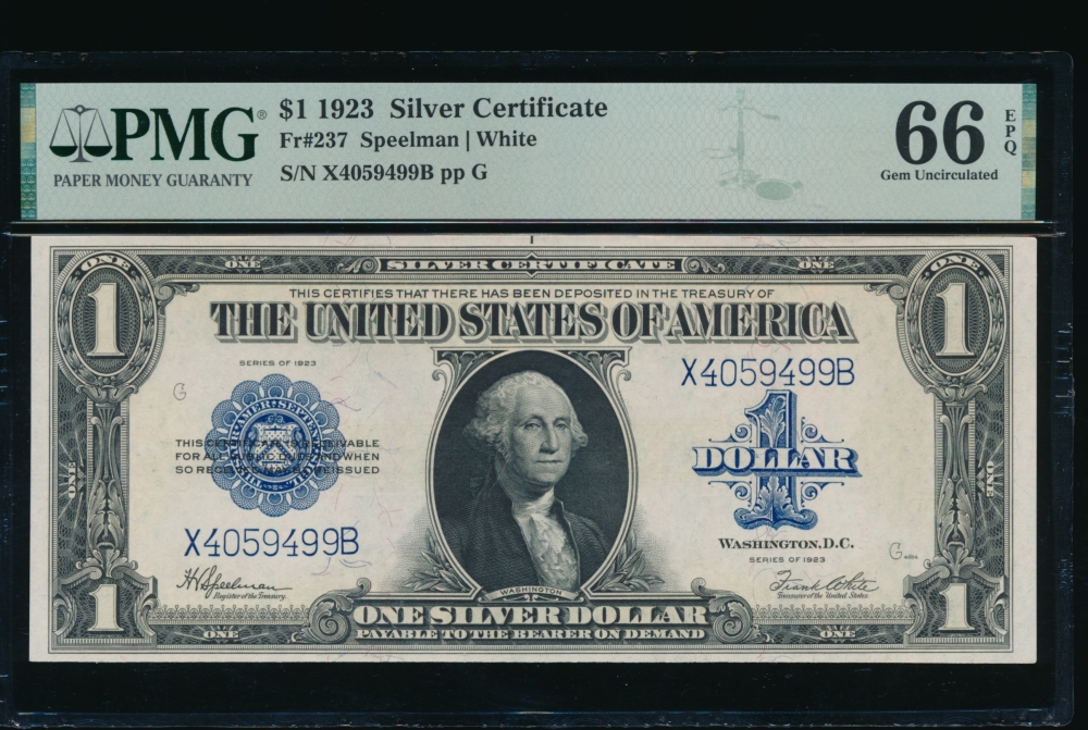 Fr. 237 1923 $1  Silver Certificate XB Block PMG 66EPQ X4059499B