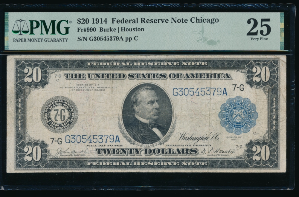 Fr. 990 1914 $20  Federal Reserve Note Chicago PMG 25 G30545379A