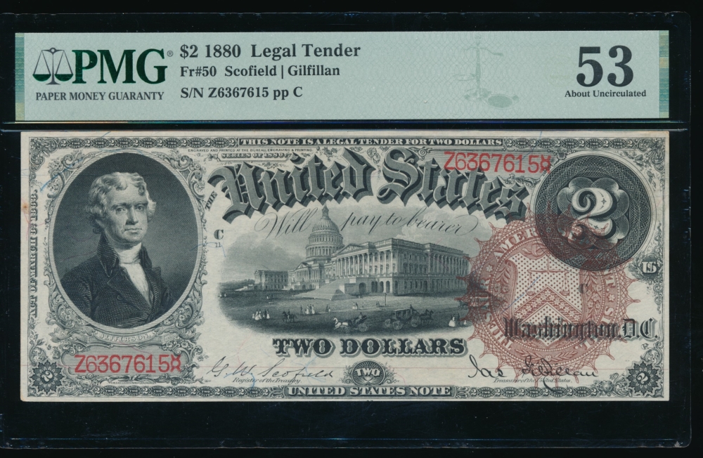 Fr. 50 1880 $2  Legal Tender  PMG 53 Z6367615