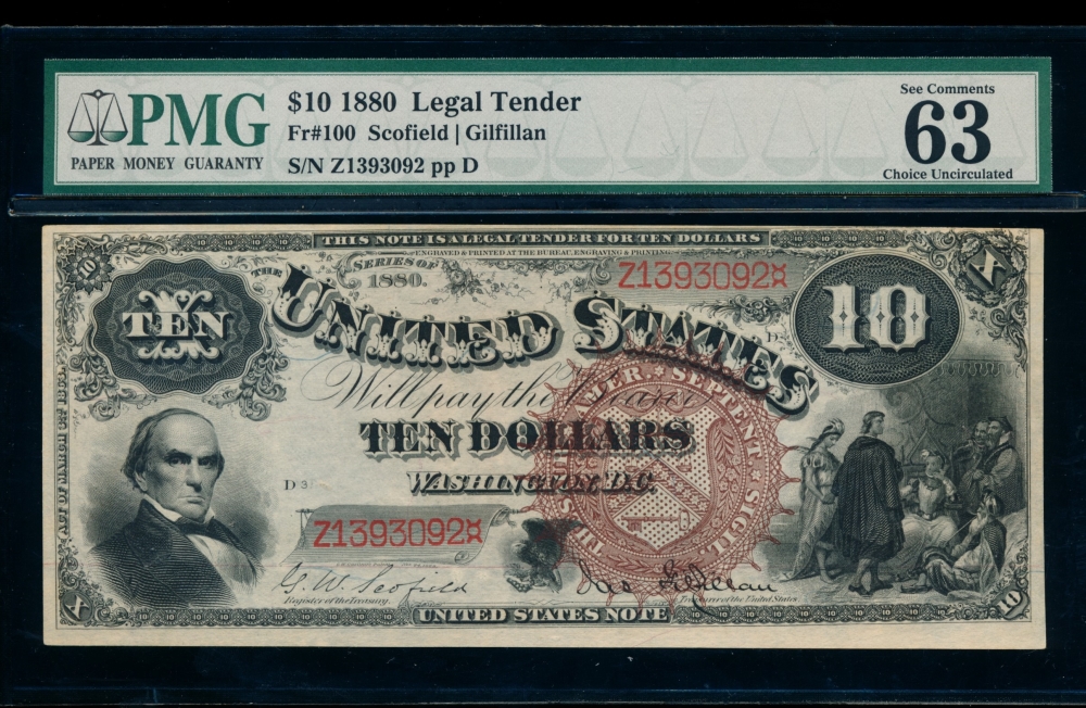 Fr. 100 1880 $10  Legal Tender  PMG 63 Z139302D