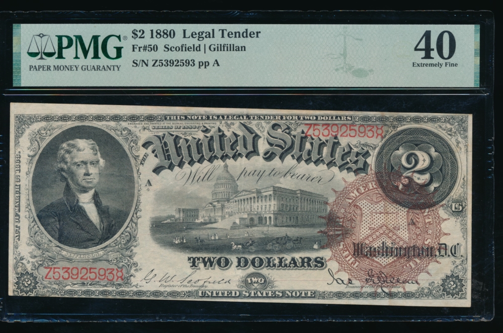 Fr. 50 1880 $2  Legal Tender  PMG 40 Z5392593