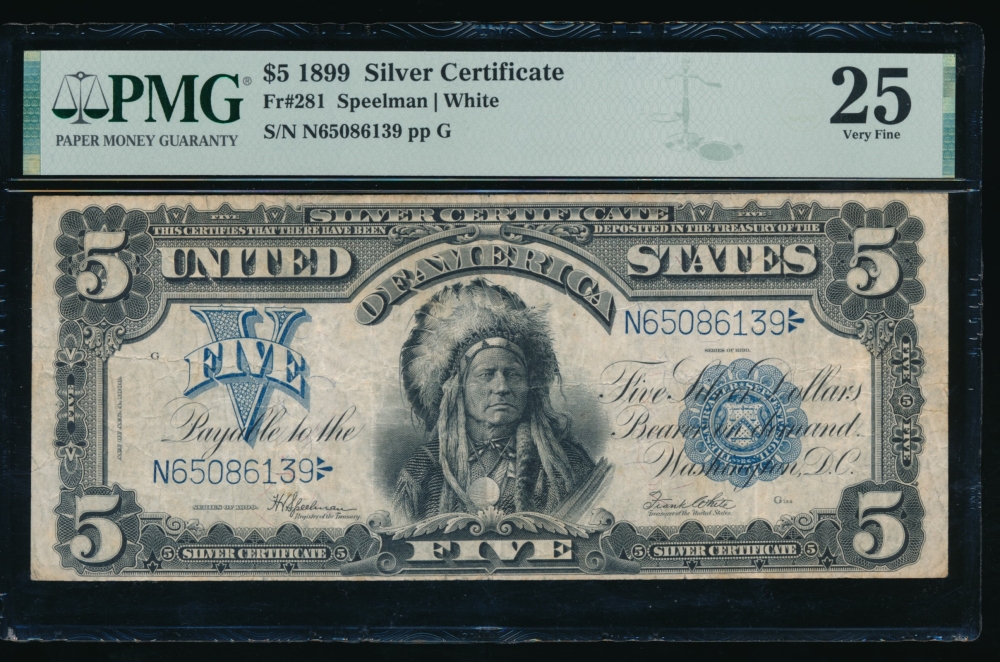 Fr. 281 1899 $5  Silver Certificate  PMG 25 N65086139