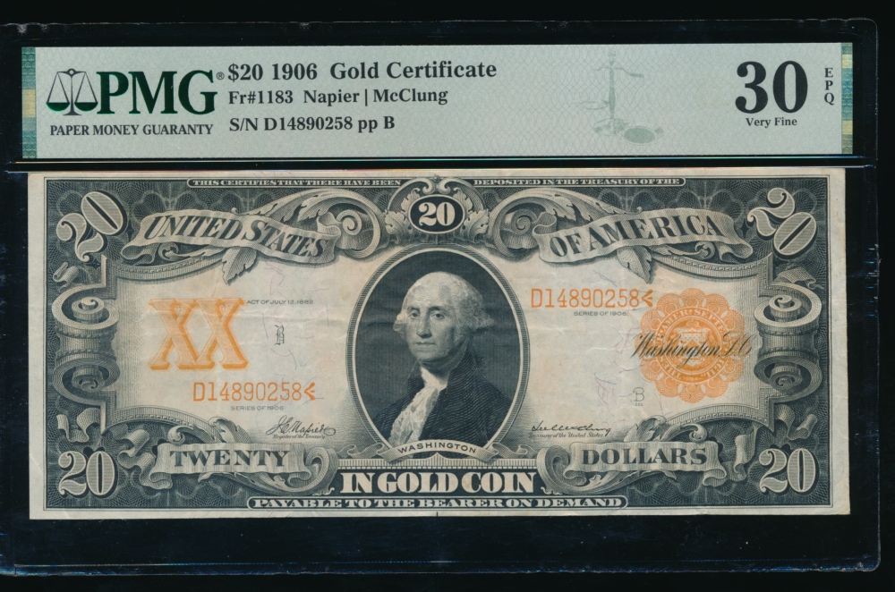 Fr. 1183 1906 $20  Gold Certificate  PMG 30EPQ D14890258