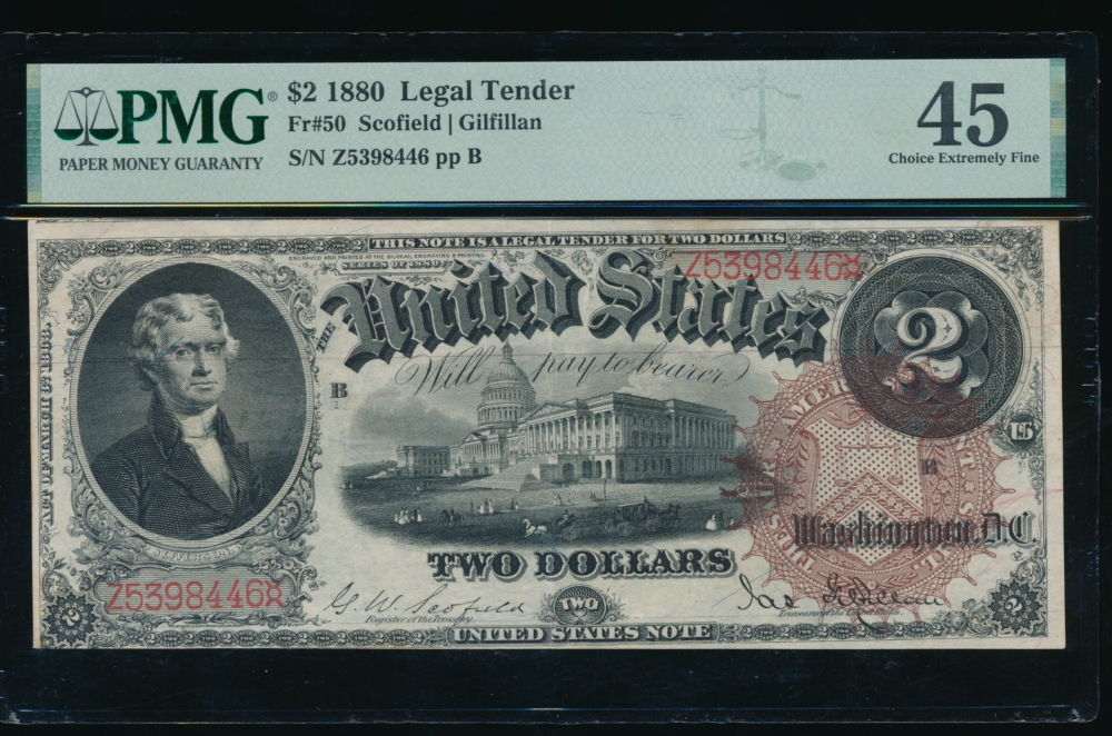 Fr. 50 1880 $2  Legal Tender  PMG 45 Z5398446