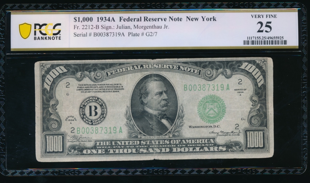 Fr. 2212-B 1934A $1,000  Federal Reserve Note New York PCGS 25 B00387319A