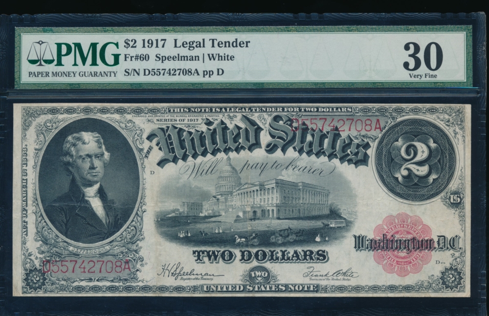 Fr. 60 1917 $2  Legal Tender  PMG 30 D55742708A