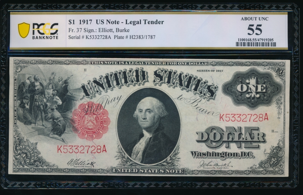 Fr. 37 1917 $1  Legal Tender  PCGS 55 K5332728A