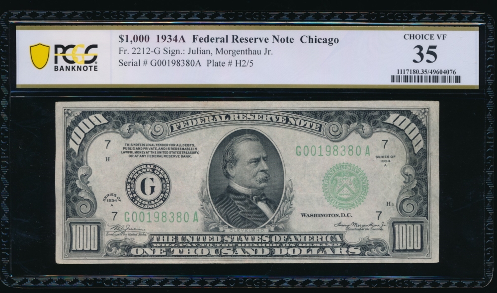 Fr. 2212-G 1934A $1,000  Federal Reserve Note Chicago PCGS 35 G00198380A