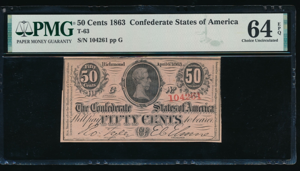 Fr. T-63 1863 $0.50  Confederate  PMG 64EPQ 104261 G