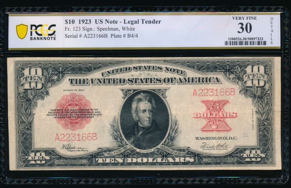 Fr. 123 1923 $10  Legal Tender  PCGS 30 details A223166B